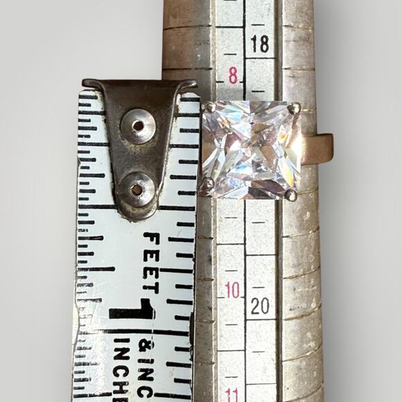 925 Sterling Silver Princess Cut Clear CZ Solitaire Ring Size 8.5 - Picture 6 of 7